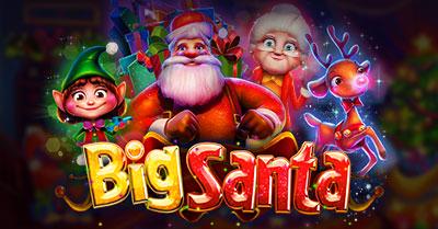 Santa Claus surrounded by gifts and snow in Big Santa slot