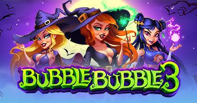 Witches brewing potions in a Halloween-themed slot Bubble Bubble