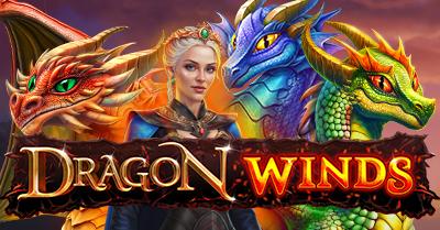 Fiery dragon and mystical symbols in Dragon Winds slot